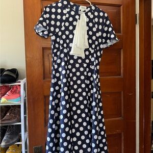 Unique Vintage navy & white polka dot dress, women's size medium